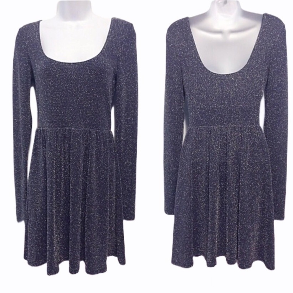 Free People Blue Metallic Silver Skater Dress